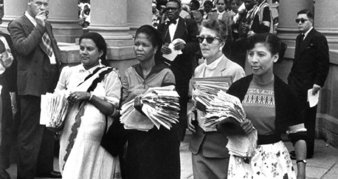 Women standing outside court